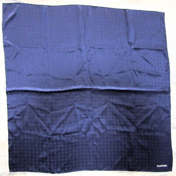 Chanel Silk Interlocking CC Logo Solid Blue White Trim 26" Square Scarf - Picture 1 of 7